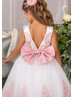 Blush Pink Lace Ivory Tulle Ankle Length Flower Girl Dress